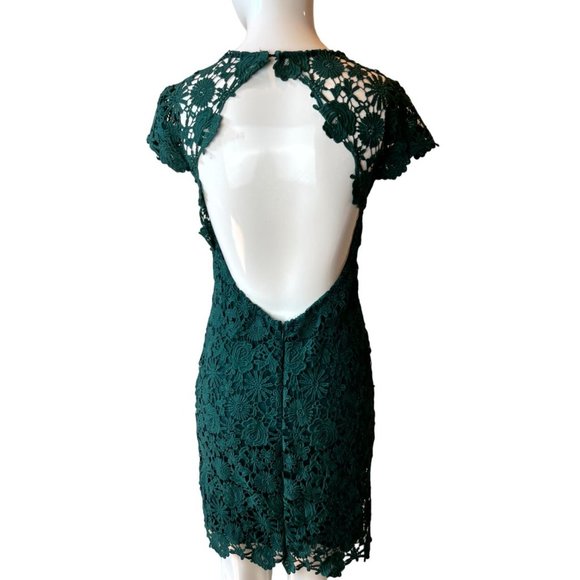 Lulus Womens Backless Lace Sheath Dress Short Sleeves Back Zip Green Size Small - Picture 5 of 11